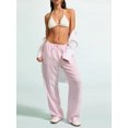 thumbnail image 6 of Musuos Women Striped Wide Leg Long Pants, Casual Elastic Waist Loose Trousers Streetwear Loungewear with Pockets, 6 of 9