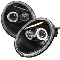 Spec-D Tuning Angeleyes Projector Headlights Black Compatible with 1998-2005 Volkswagen Beetle With Factory Halogen Headlight, Left   Right Pair Headlamps Assembly