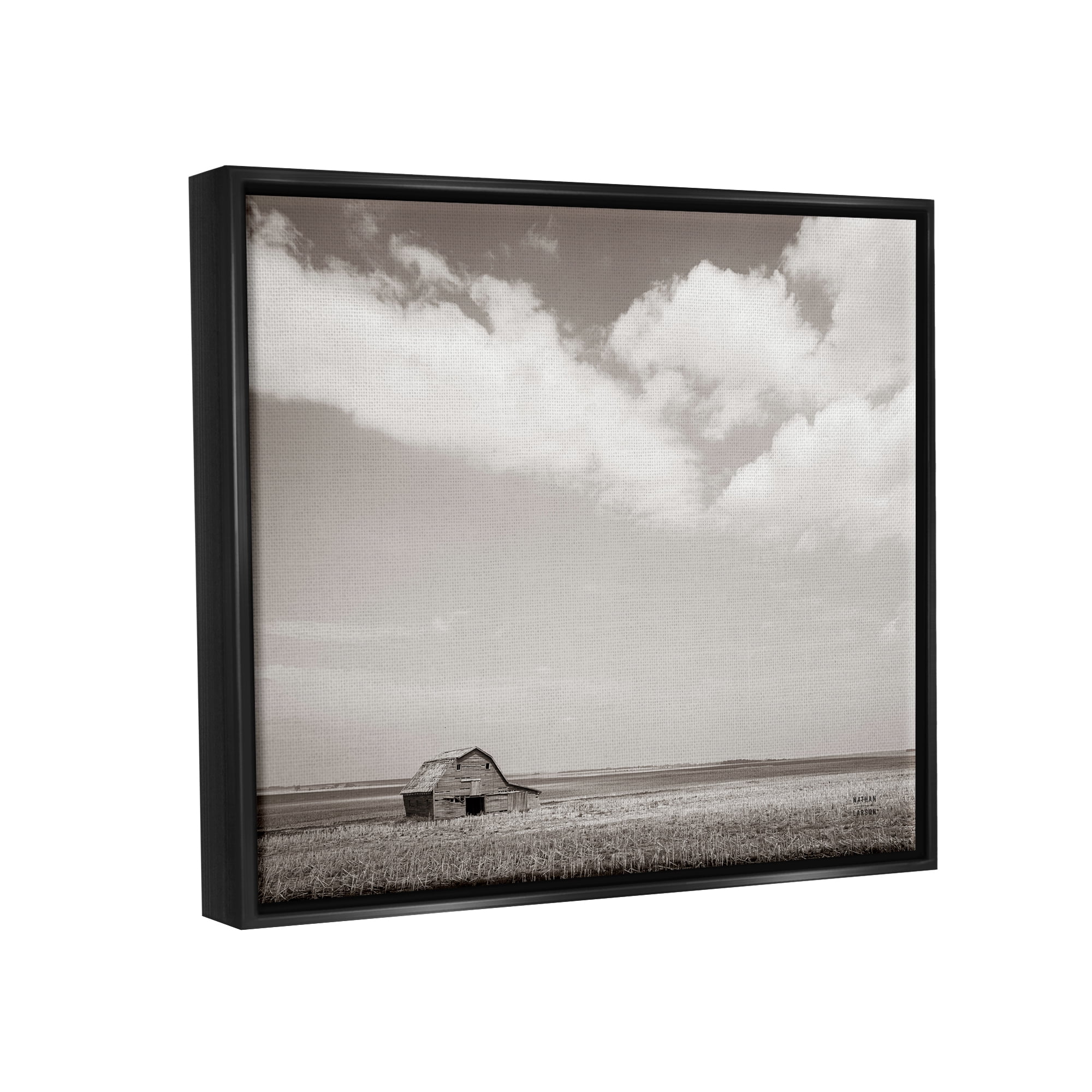 Stupell Industries Clouds over Barn Pasture Landscape Photography Black Floater Framed Canvas Art Print Wall Art, 31 x 25