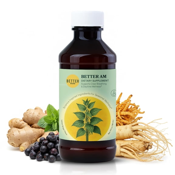 Betterbrand BetterAM Daytime Wellness Syrup – Natural Non-Drowsy Support for Immune, Sinus, Energy & Respiratory Health with Elderberry, Quercetin, Cordyceps & Ginseng