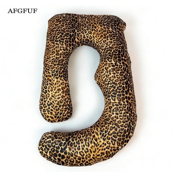 AFGFUF J-Shaped Pregnancy Pillow, 65" x 16" x 8" Full Body Maternity Support Pillow, Leopard Print with Heart Pattern