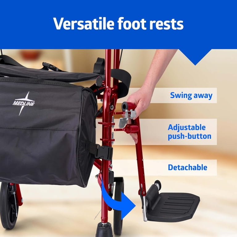 Medline Combination Rollator Transport Wheelchair, Folding Rolling