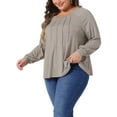 thumbnail image 4 of Agnes Orinda Women's Plus Size Tops Tunic Crew Neck Pleated Dressy Long Sleeve Shirts Blouse 1X Light Khaki, 4 of 6