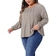 thumbnail image 4 of Agnes Orinda Blusas de Talla Grande para Mujeres, Top de Cuello Redondo, Vestido Plisado, Camisas de Manga Larga 1X Caqui Claro, 4 of 6