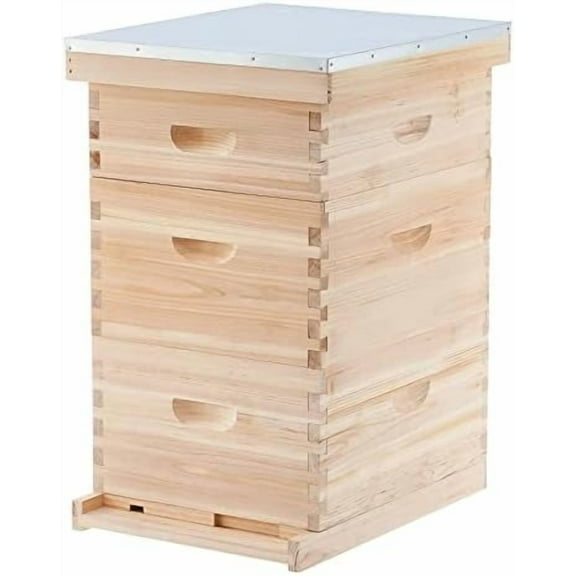 Bee Hive Boxes Starter Kit, Langstroth Beehive for Bee Keeping, 3 Layer Bee House with 10 Medium and 20 Deep Frames & Foundations, Beekeeping Supplies with Plastic Queen Excluder and Nails