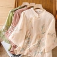 thumbnail image 5 of Womens Embroidered Tops Chinese Frog Casual Blouses Loose Fit Tee Shirt Women Linen Clothing For Women Chinese Style Tops For Women Flowy Tops For Women Gauze Tunic Tops For Women Beige L, 5 of 6