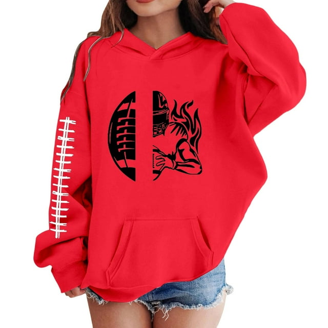 Aocisk Girls Baseball Print Hooded Pullover Soft Casual Sweatshirt For Daily Wear And Party Outfits Red 5-6 Years