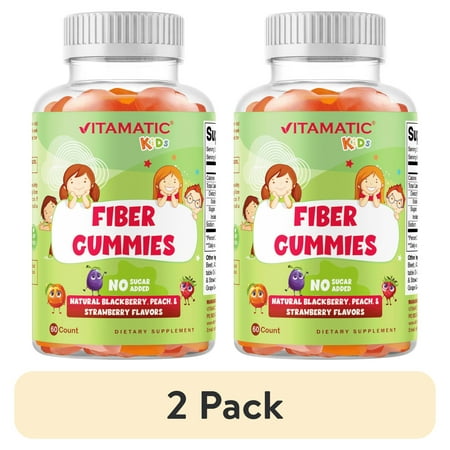 (2 pack) Vitamatic Kids Prebiotic Fiber Gummies for Adults - 4G Fiber Extra Strength - Zero Sugar Added - 60 Pectin Based Gummies - Digestive Health & Regularity Support