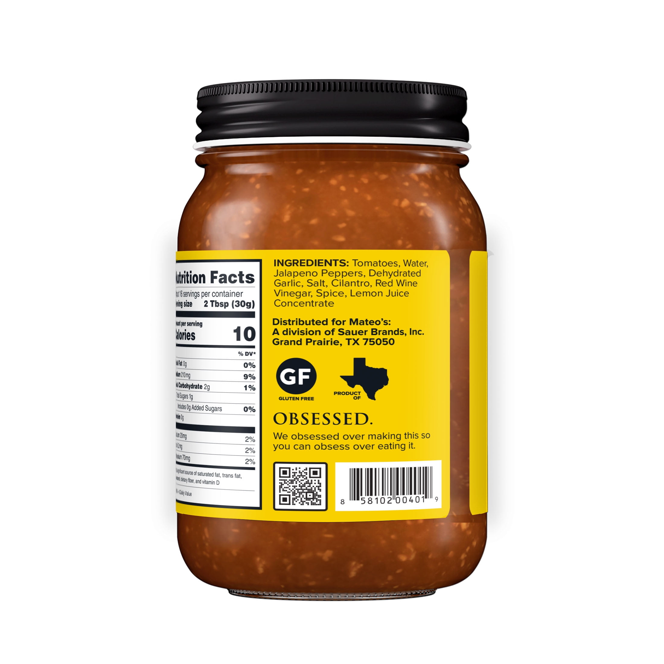 (6 pack) Mateo's Gourmet All Natural Salsa, Medium Heat, 16oz Glass Jar