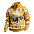 Men Vintage Nordic Winter Bear Snowflake Print Quarter‑Zip Stand Collar ...