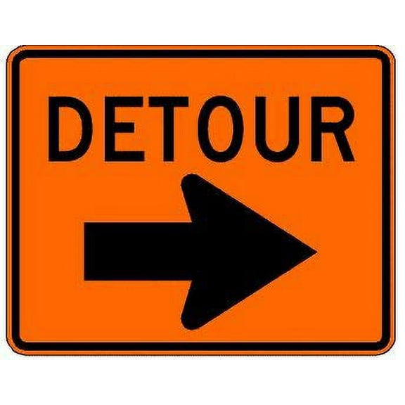 Detour with Right Turn Arrow Traffic Sign 30 inch x 24 inch HI Sheeting .080 Aluminum: MUTCD M4-9R