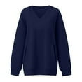 thumbnail image 3 of ManxiVoo Relaxed Fit V Neck Side Pocket Sweatshirt for Women Autumn Casual Soft Lounge Wear XL Size Navy, 3 of 3