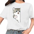 thumbnail image 1 of Camiseta blanca informal con cuello redondo y manga corta con estampado de gato bonito para mujer Pompotops hkajfhjk459205, 1 of 5