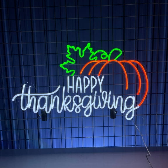 Handmadetneonsign Thanksgiving Neon Sign, Happy Thanksgiving Led Light Wall Art Decor, Thanksgiving Day Wall Decor
