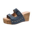 thumbnail image 3 of Domuza Women's Cork Buckle Wedge Sandals Comfortable Casual Fashion Dressy Slip On Leisure Beach Vacation Open Toe Summer Platform Wedge Mules Slide Sandals Blue 8（EU-40）, 3 of 4