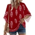 thumbnail image 2 of Womens Boho Tops 3/4 Sleeve V Neck Cotton Tunic Flowy Shirt – Casual Loose Fit Summer Bohemian Peasant Blouse,XL, 2 of 5