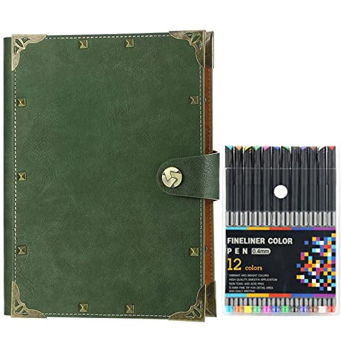 Cuaderno de notas de cuero A5 SEEHAN con papel rayado y marcadores diario de anillas 6 anillos recargable