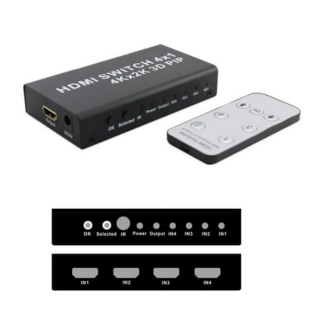 4 Port 4x1 HDMI Switch Box 4K 3D 1080P PIP Switcher IR Remote Control