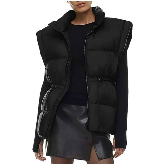 Lindreshi Puffer Vest Women Plus Size Clearance Womens Puffer Stand Collar Quilted Zip up Padded Puffy Sleeveless Jacket Bubble Coat
