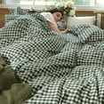thumbnail image 4 of NAYOROOM 100% Organic Cotton Gingham Duvet Cover Queen Set, 3-Piece Linen Like Textured Breathable Soft Bedding Cover (Dark Green Gingham), 4 of 8