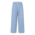 thumbnail image 5 of Laqbezok Women's Linen Wide Leg Pants, High Waist Drawstring Casual Loose Trousers with Pockets for Summer Beach Travel Vacation, 5 of 6
