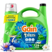 Gain Plus Laundry Detergent Liquid, Now with Odor Defense + OXI, Waterfall Delight Scent, 170 fl oz, 129 Loads