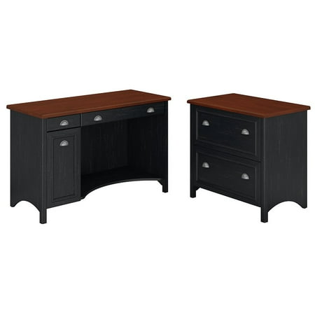 - Stanford Computer Desk with 2 Drawer Lateral File Cabinet in Black