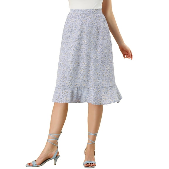 MODA NOVA Juniors Floral Ruffled Hem Elastic High Waist Split Midi Skirt Purple L