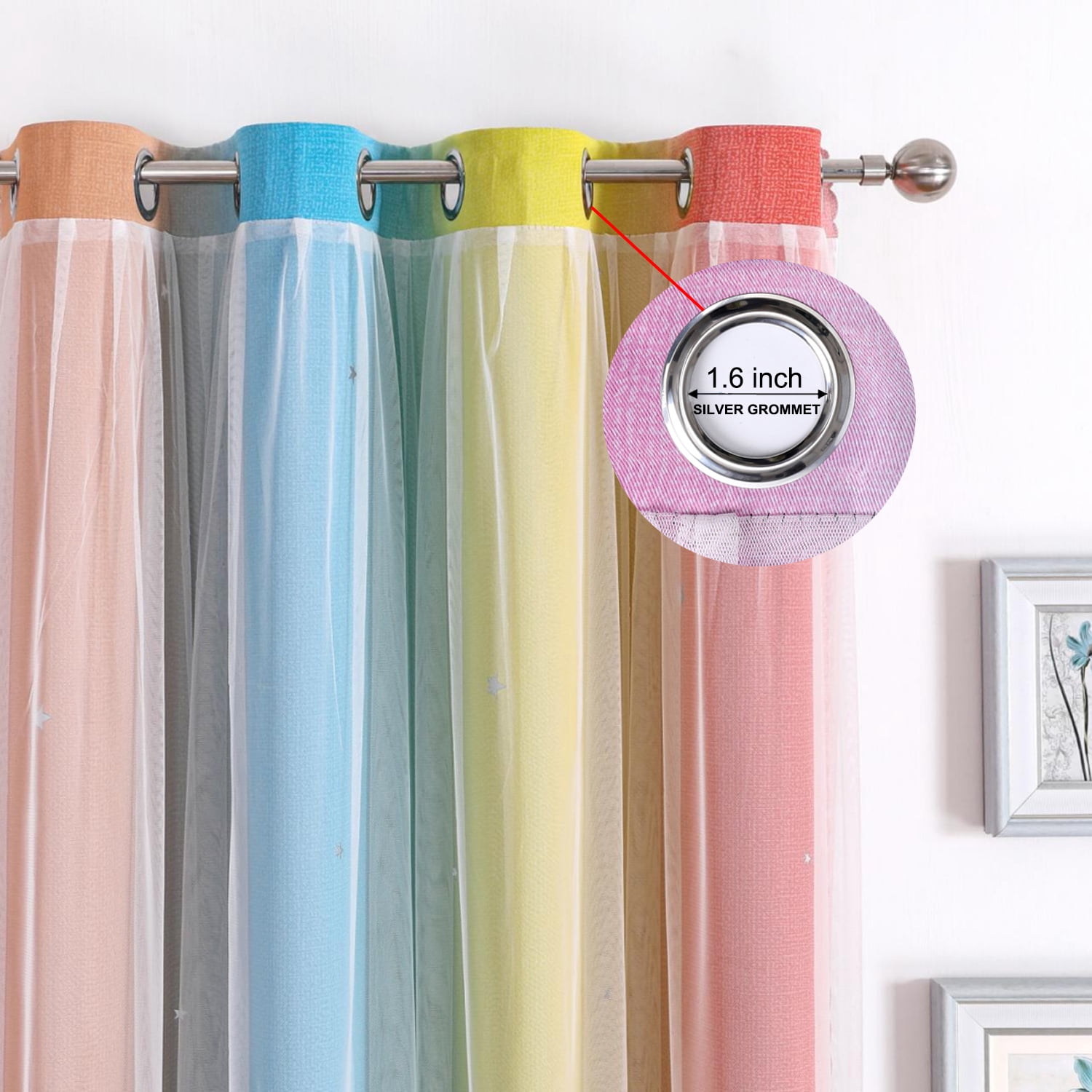 DZORUN Rainbow Sheer Curtains Colorful Backdrop Bright Curtains Set for Kids Girls Princess Bedroom Living Party Blackout Decor 34" x 63"