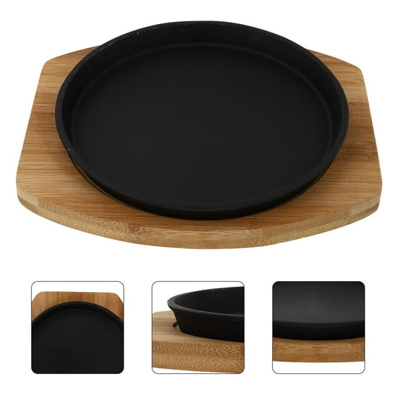 OFFIGAM Cast Iron Teppanyaki Grill Plate with Handle, BBQ Tray for Restaurant and Home Cooking