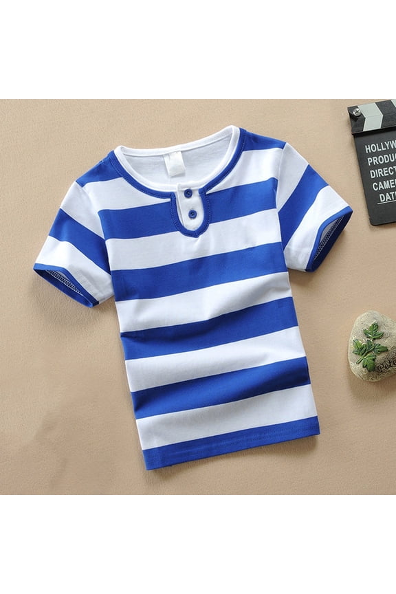 Big Boys T-shirt For Summer Bee Stripe Print Crewneck With Buttom Short Sleeve Tee Tops Spring Summer Fall Casual Streetwear T Shirt,Blue,16=130