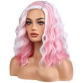 thumbnail image 3 of BERON White and Pink Wigs for Women Girls Short Curly Wavy White Mixed Pink Color Side Part Synthetic Wig for Costume Cosplay Party Daily Wig, 3 of 4