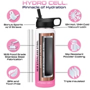 24oz (Fluid Ounces) Wide Mouth Hydro Cell Stainless Steel Water Bottle White/Pink
