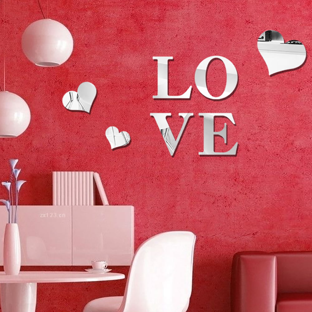 Details about   Decorative mirror wall sticker DIY love letter heart background home decoration 