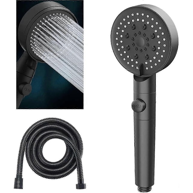 Cabezal de ducha con modos de ahorro de agua, ajustable, con botón de parada, universal (negro)
