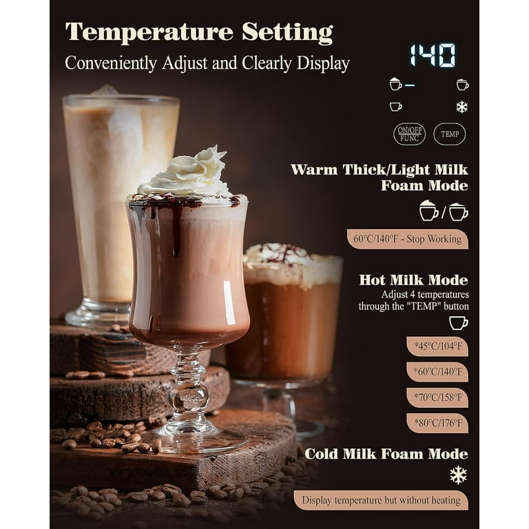 Nuovoware 4-in-1 Milk Frother and Steamer with Temperature Control Dispaly  Screen, Electric Automatic Frother for Hot Chocolate Milk, Cappuccinos,  Latte, Macchiato, Black 