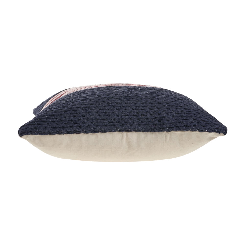 Ox Bay 20" x 20" Hand-Woven Blue/ Red Stripe Cotton Blend Pillow Cover