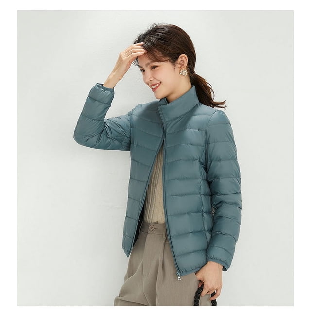Abrigo de plumón para mujer, chaqueta ligera con cuello levantado, talla grande, ligera, a la moda, plumón de pato blanco, chaqueta para mujer