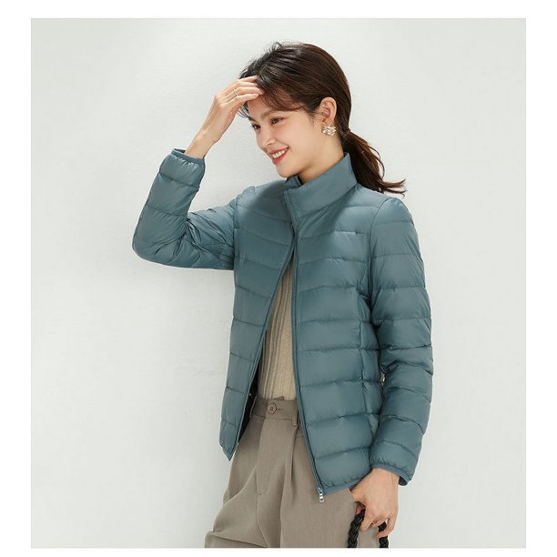 Abrigo de plumón para mujer, chaqueta ligera con cuello levantado, talla grande, ligera, a la moda, plumón de pato blanco, chaqueta para mujer