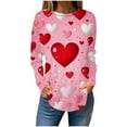 thumbnail image 2 of TrendVibe365 Pink Womens Plus Size Tops Long Sleeve Valentines Day Clothes Plus Size Tunic Round Neck Polyester Casual Love Heart Printed for Leggings for Valentines Gifts S, 2 of 5