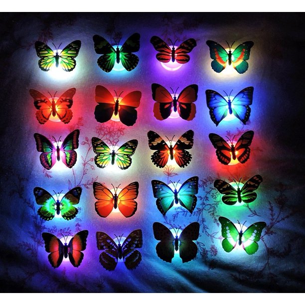 10/20Pack Magic Color Changing LED Butterfly Decor Lights, StickingonWall Butterfly Battery