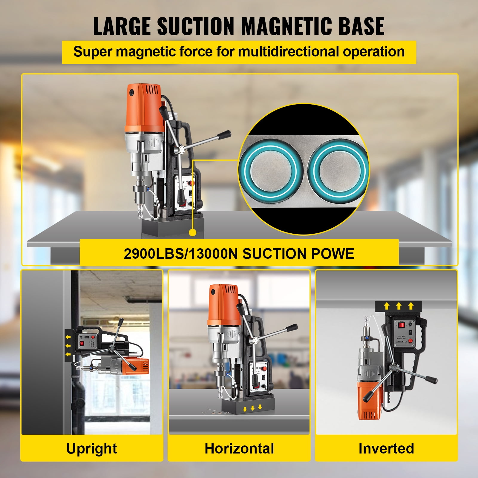 VEVOR Magnetic Drill Press 1680W Magnetic Drill with 2 inch Boring Diameter Annular Cutter Machine 2900 lbs 6pcs HSS Annular Cutter Bits