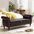 thumbnail image 2 of Modern Faux Leather End of Bed Storage Bench with Rolled Arms, Flip Top Upholstered Storage Ottoman Nailhead Trimmed Sofa Stool with Solid Wood Legs for Bedroom Living Room, 2 of 15
