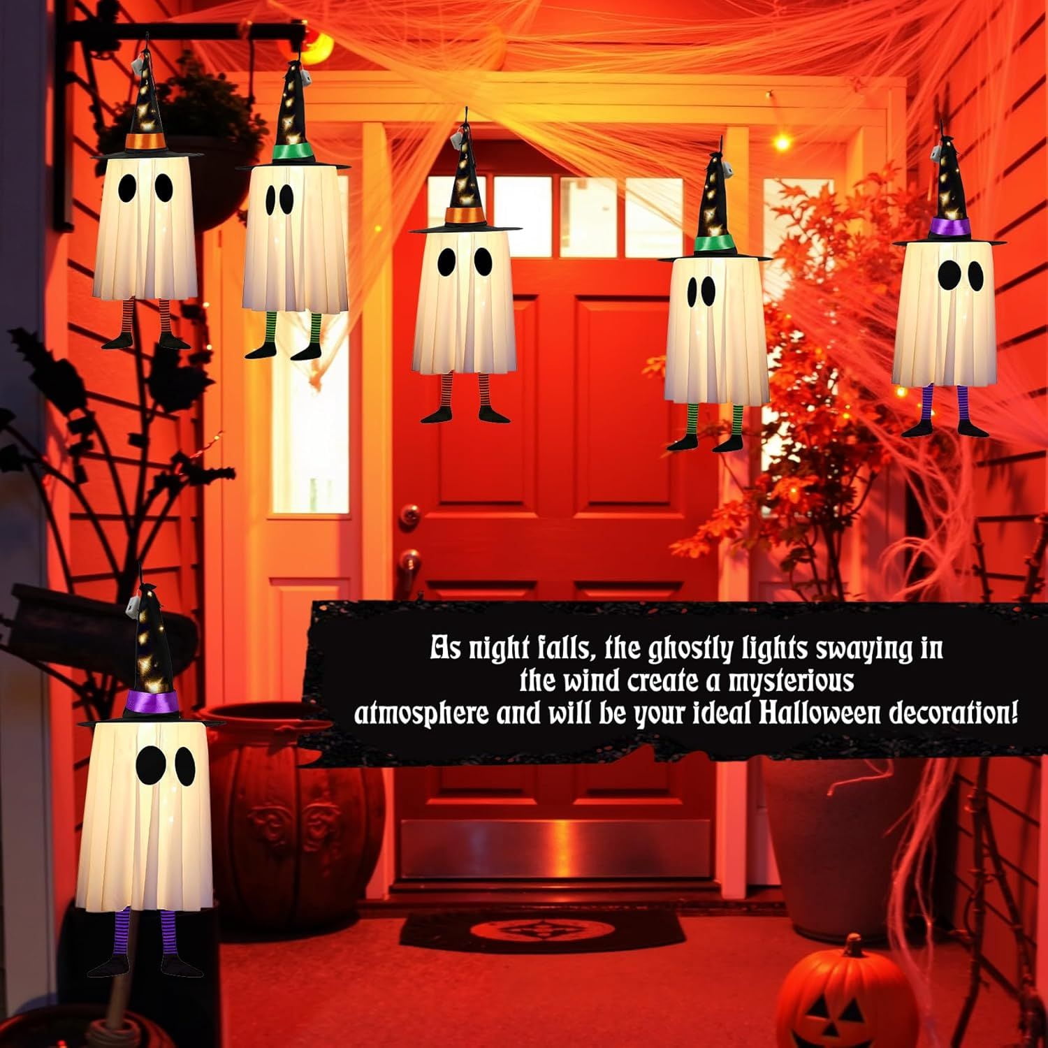 3 Pack Light Up Witch Hat Decorations with Floating Design for Halloween