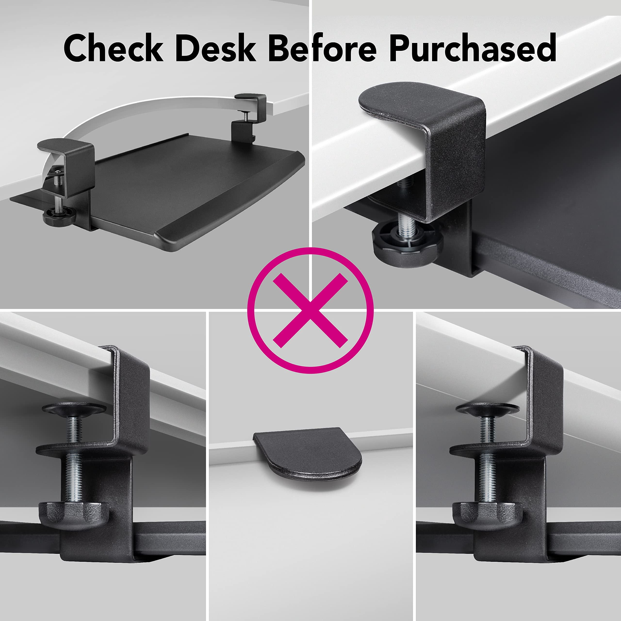 Prime Desk Clamp Tray  Under Sliding Retractable Drawer Space-saving Platform For Standard Keyboards Large 20" X 11.5" Workstation Extension