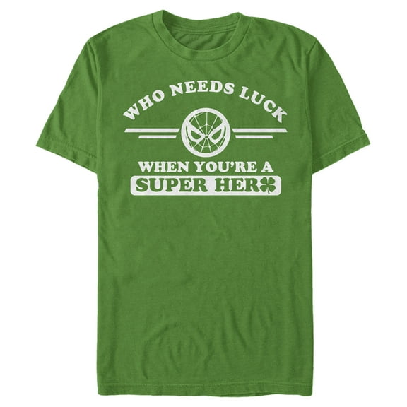 Men's Marvel Spider-Man St. Patrick's Day Who Needs Luck When Your a Superhero Graphic Tee Kelly Green X Large