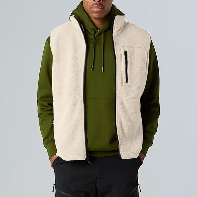 Leodye Veste Sans Manches en Molleton Décontractée et Tendance pour Homme, Col Montant, à Capuche, Beige G(L)
