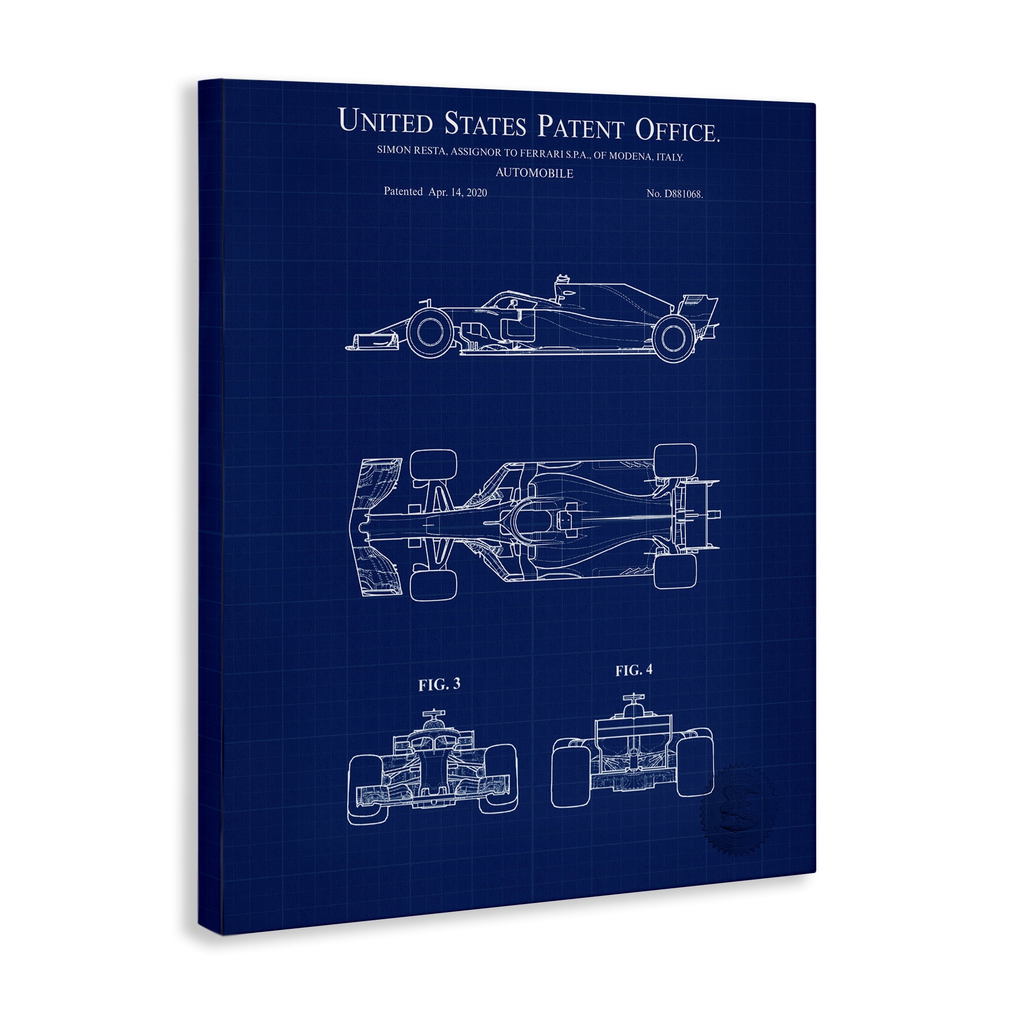 Stupell Industries Race Car Blueprint Transportation Painting Gallery Wrapped Canvas Art Print Wall Art, 30 x 40