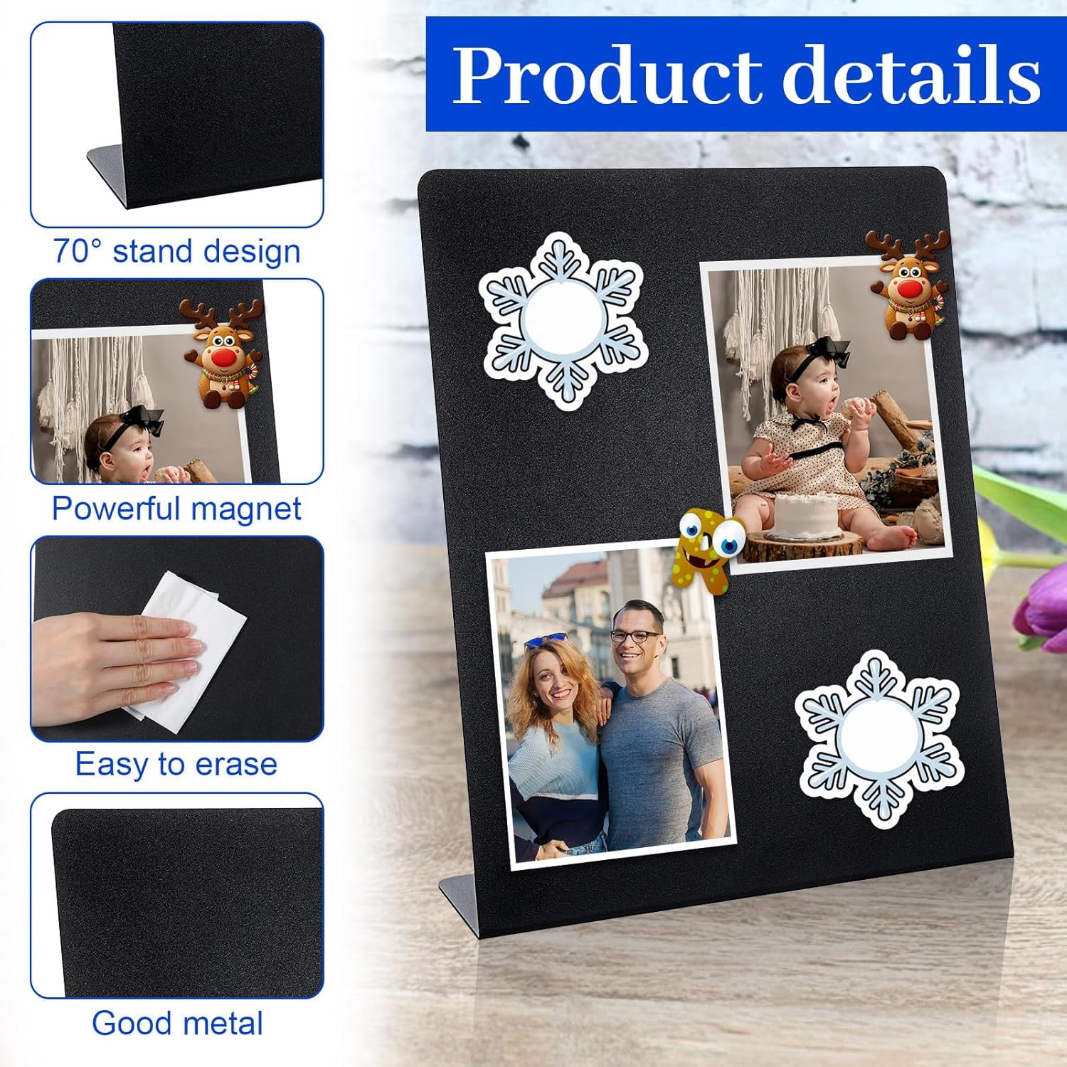2 Pieces Magnetic Bulletin Board with Stand 11 x 8.5 Inches Mini Black Magnet Metal Tabletop Memo Display Board for Back to School Menu Table Home Kitchen Office Supplies