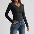 thumbnail image 2 of Nestiefly Long Sleeve Shirts for Women Fall Fashion V Neck Crop Tops Soft Stretchy Thermal Base Layer Undershirt Black S, 2 of 6